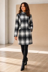 Funnel Neck Checked Coat