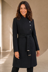 Tailored Belted Crepe Coat Black