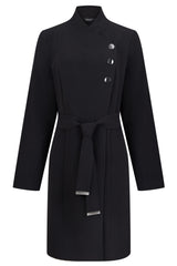 Tailored Belted Crepe Coat Black