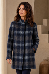 Checked Funnel Neck Coat