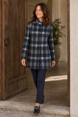 Checked Funnel Neck Coat