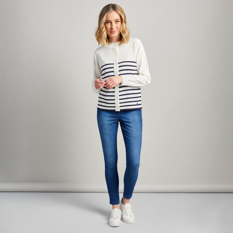 Stripe Long Sleeve Button Front Cardigan Navy Stripe