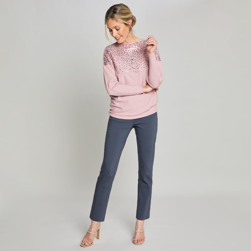 Long Sleeve Sequin Batwing Jumper Blush