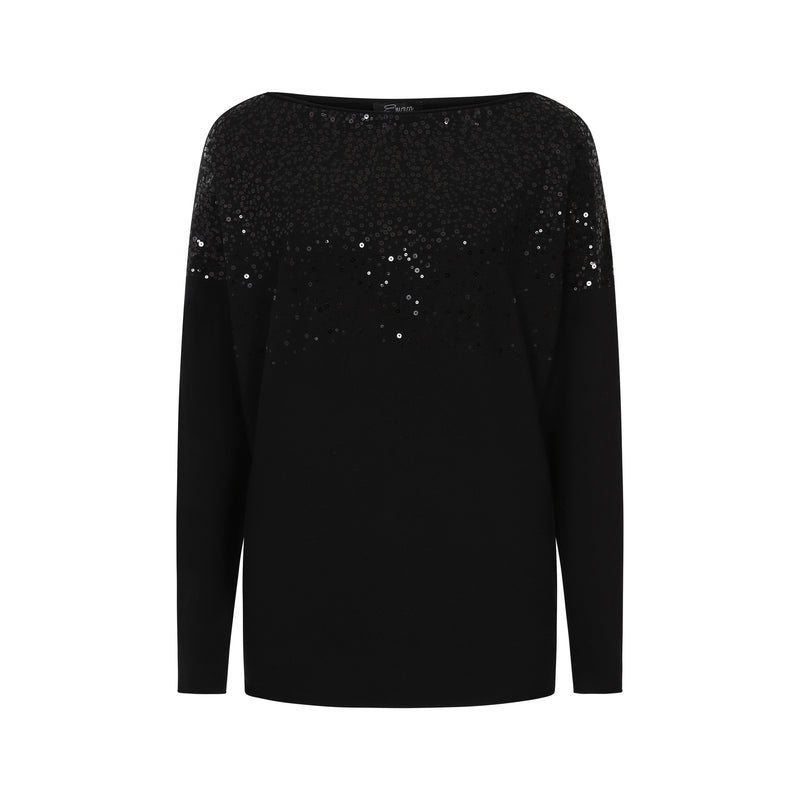 Long Sleeve Sequin Batwing Jumper Black