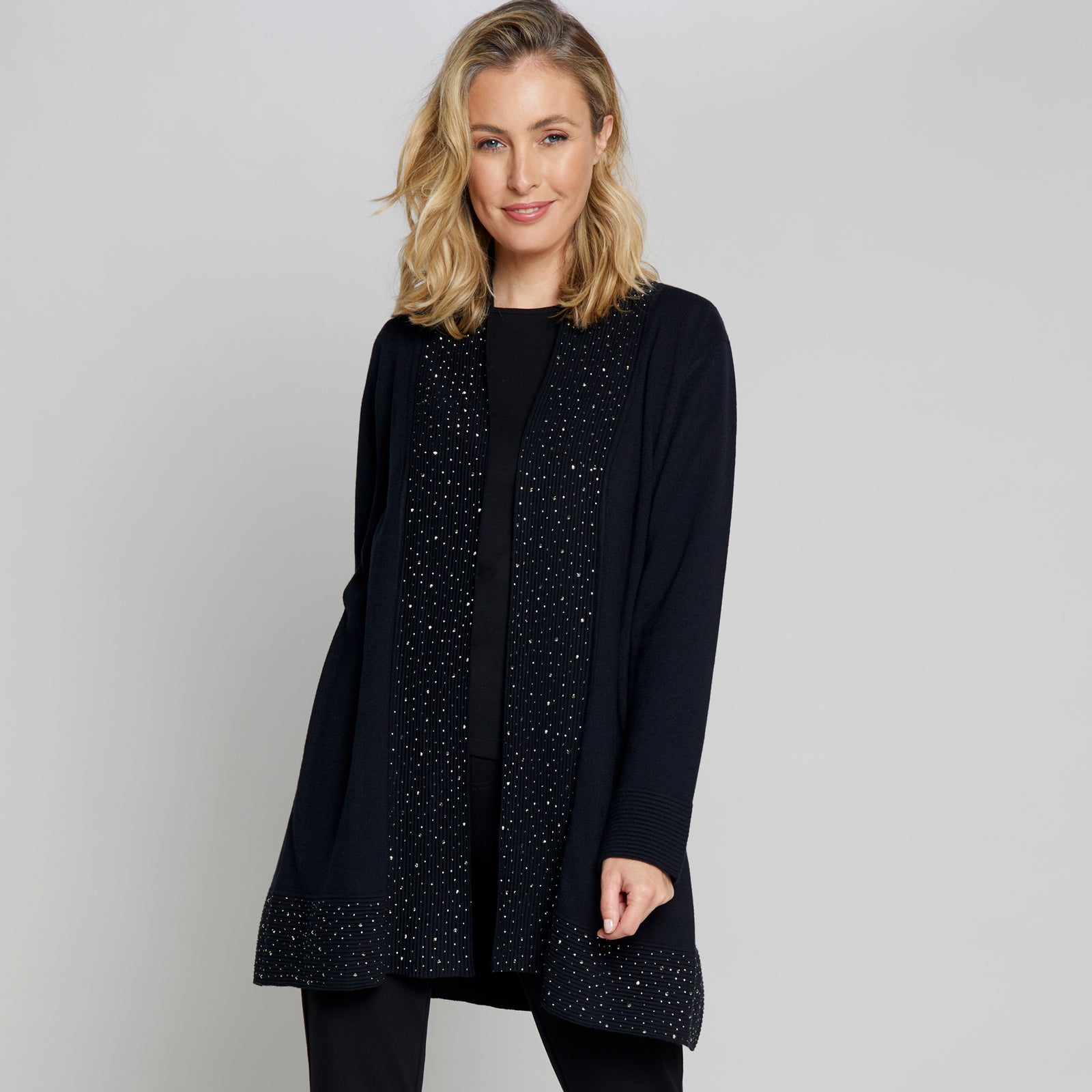 Long Sleeve Sparkle Cardigan Black Emreco