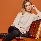 Long Sleeve High Neck Cable Knit Jumper Beige