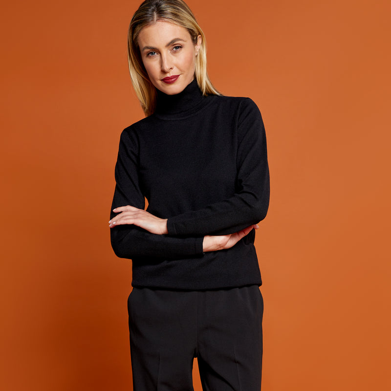 Long Sleeve Basic Turtle Neck Jumper Black