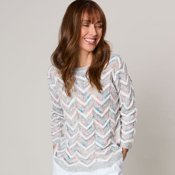 Long Sleeve Zig Zag Jumper Ivory