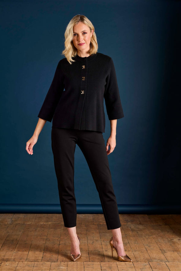 Cropped Plain Coatigan Black