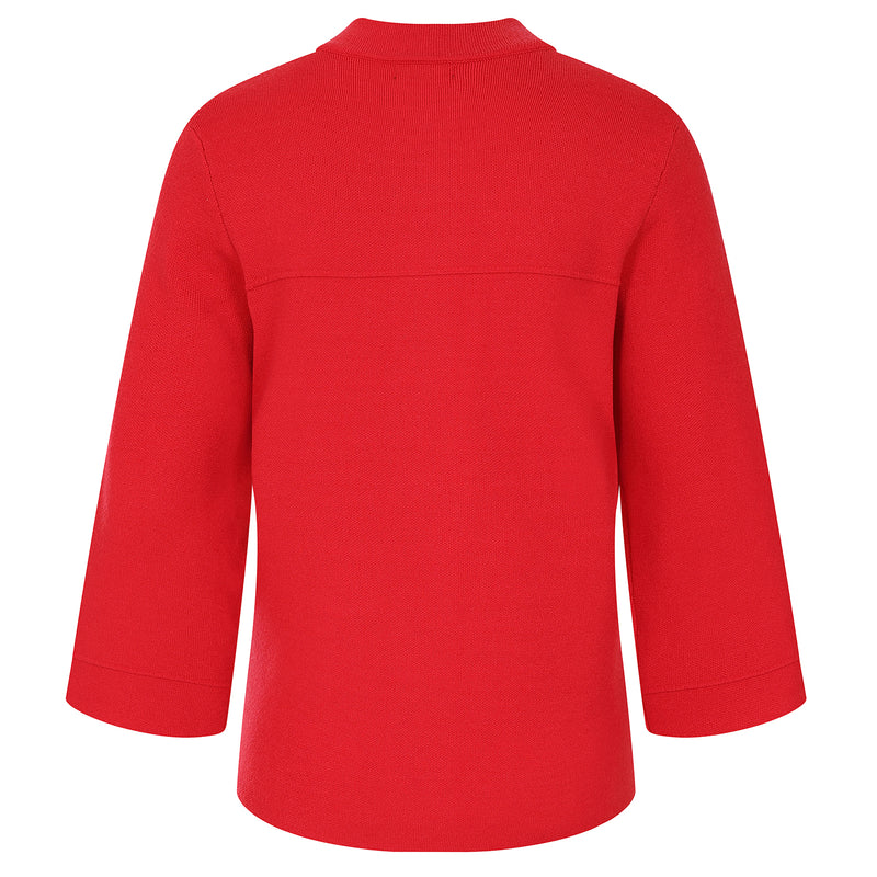 Cropped Plain Coatigan Red