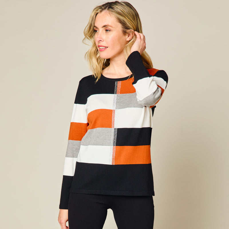 Colour Block Sparkle Stud Jumper Brown/ Black