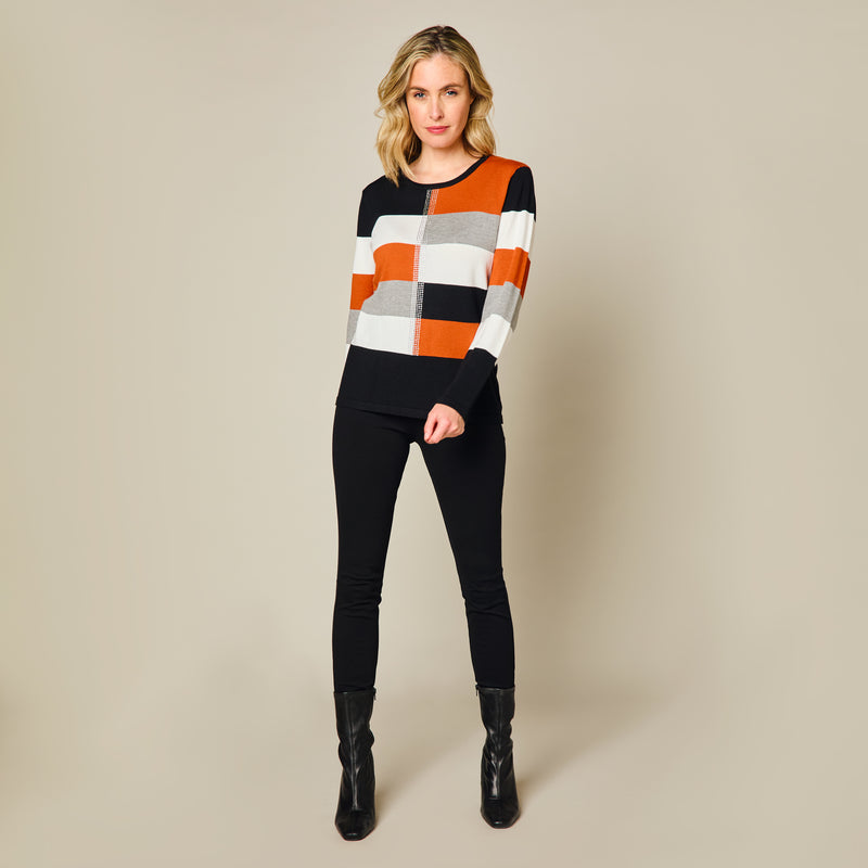 Colour Block Sparkle Stud Jumper Brown/ Black