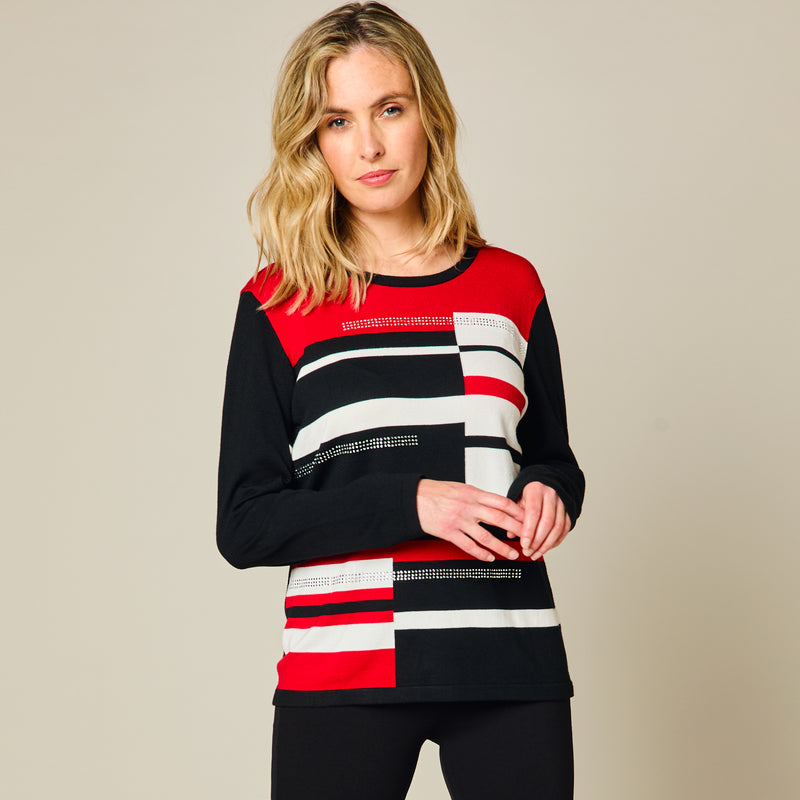 Colour Block Sparkle Stud Jumper Red/Black