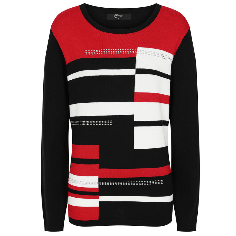 Colour Block Sparkle Stud Jumper Red/Black