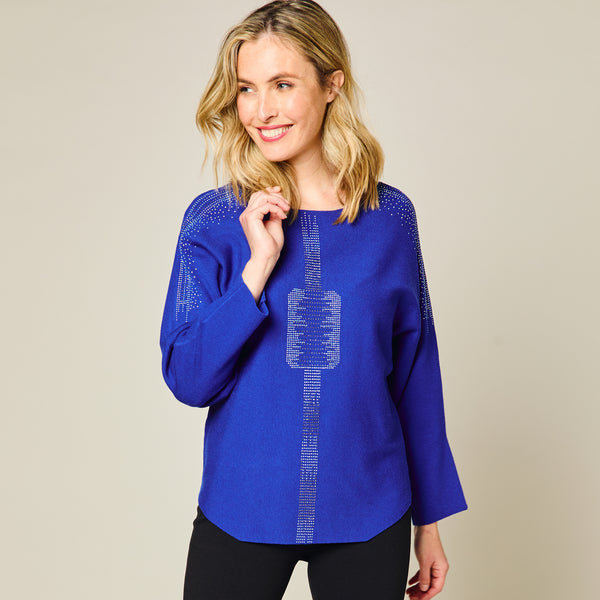 Heat Seal Sparkle Detail Batwing Jumper Cobalt