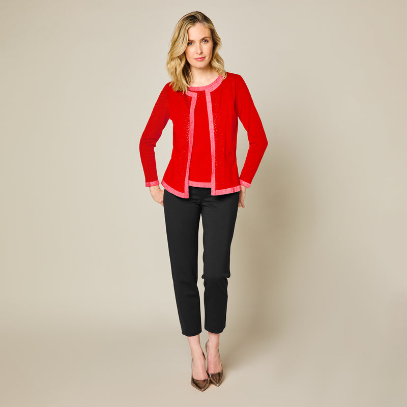 2 In 1 Heat Seal Sparkle Cami Cardigan Red