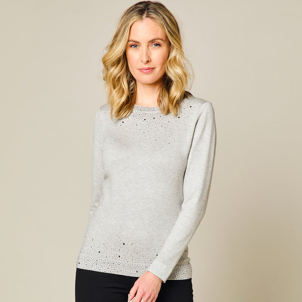 Sparkle Heat Seal Long Sleeve Jumper Silver Grey