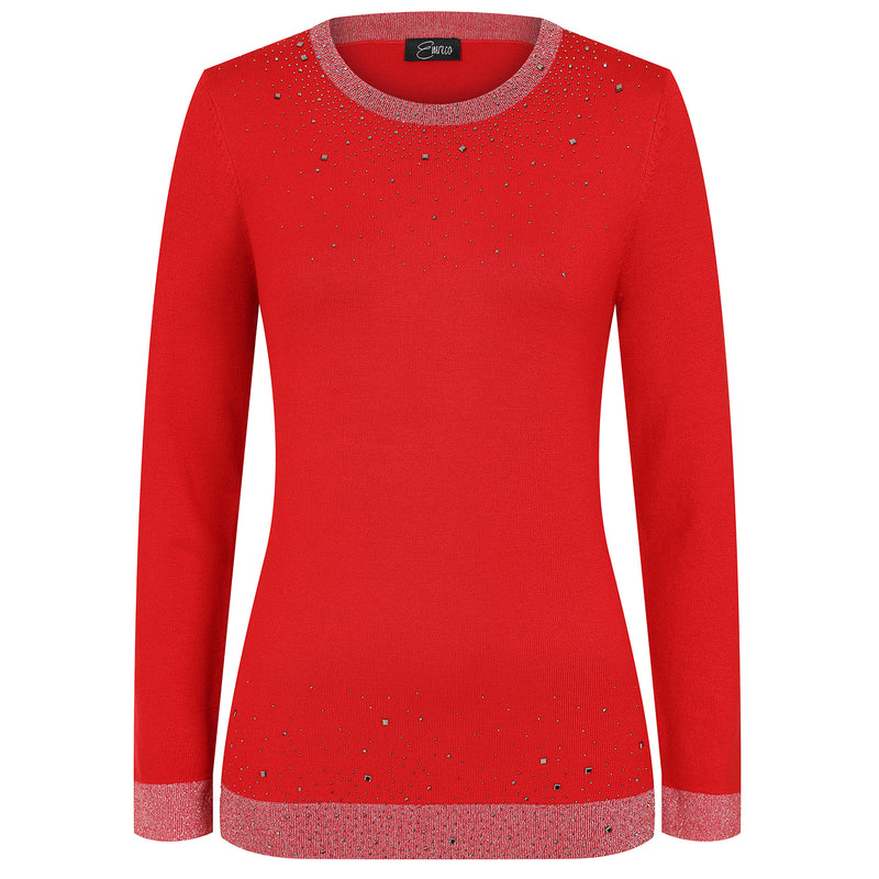 Sparkle Heat Seal Long Sleeve Jumper Red