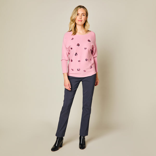 Sequin Hearts Batwing Jumper Blush Pink