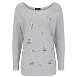 Sequin Hearts Batwing Jumper Silver Grey