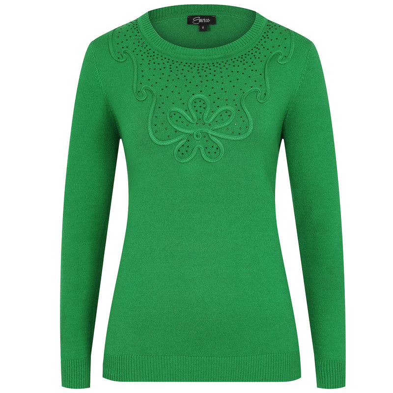 Diamante Tape Neck Trim Jumper Green