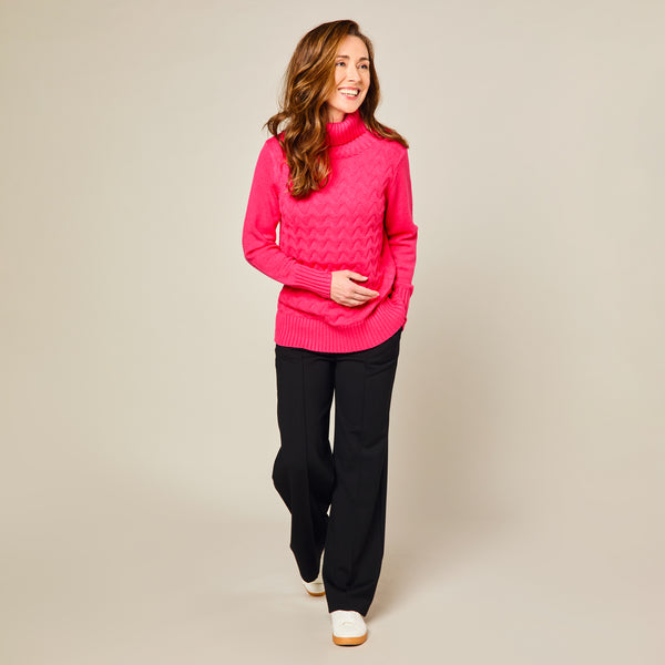 Chunky Roll Neck Jumper Hot Pink