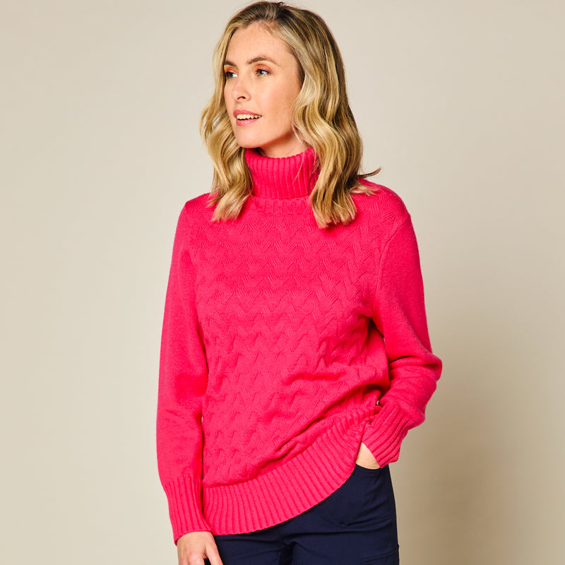 Chunky Roll Neck Jumper Hot Pink