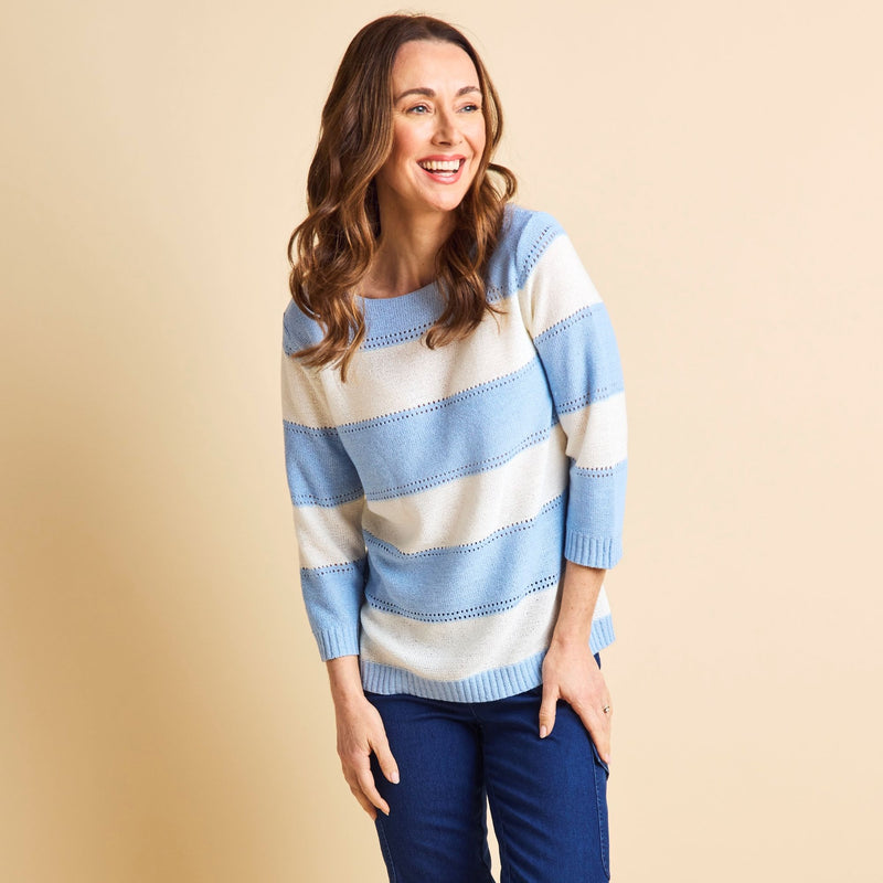 3/4 Sleeve Stripe Jumper Blue