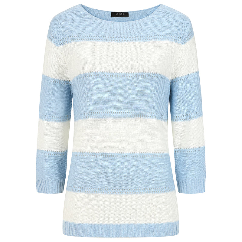 3/4 Sleeve Stripe Jumper Blue