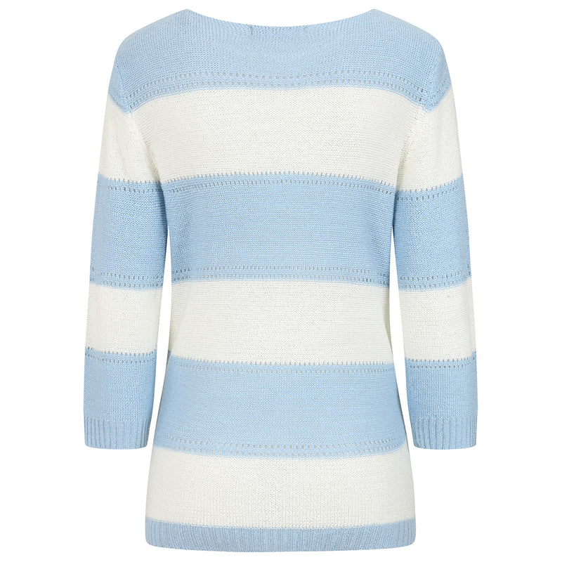 3/4 Sleeve Stripe Jumper Blue