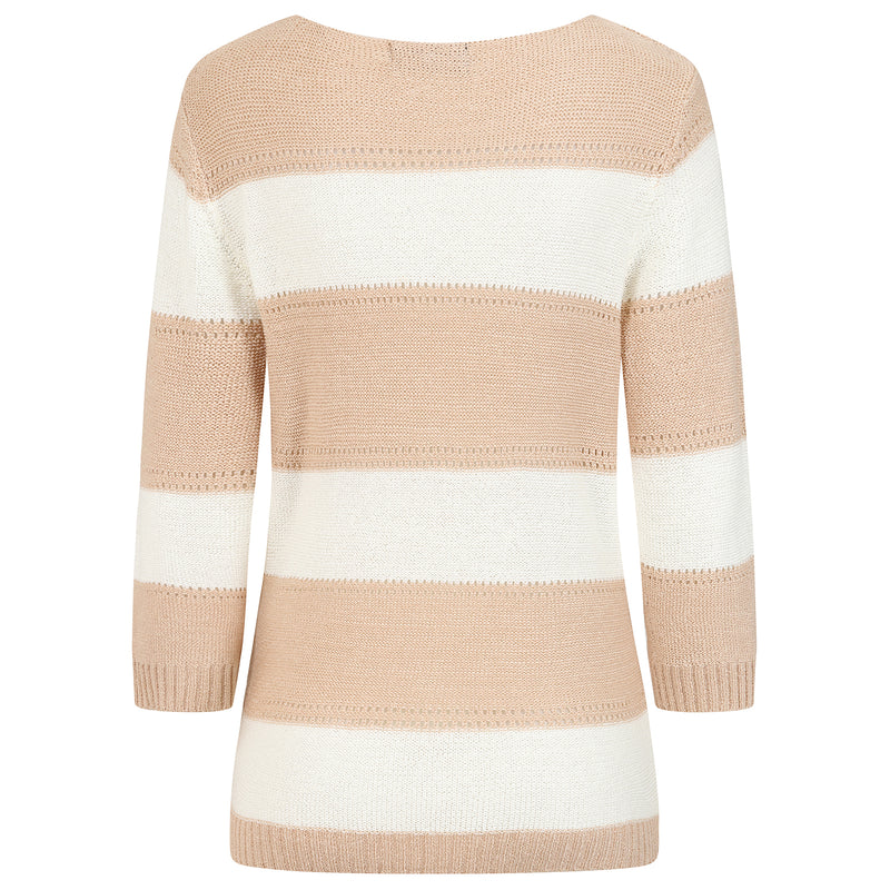 3/4 Sleeve Stripe Jumper Oatmeal