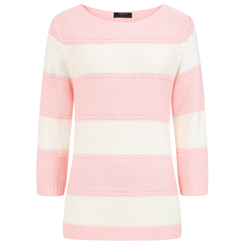 3/4 Sleeve Stripe Jumper Pink