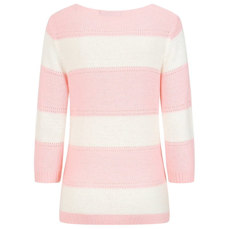 3/4 Sleeve Stripe Jumper Pink