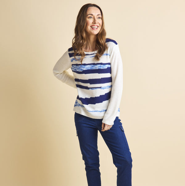 Horizontal Zig Zag Stripe Jumper White/Navy