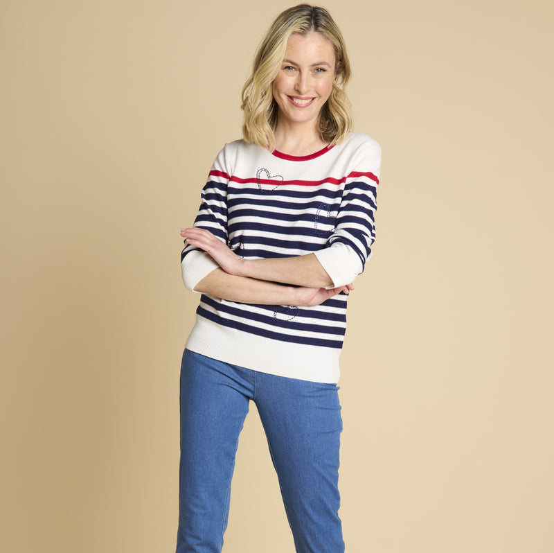 Stripe Jumper With Hearts White/Navy