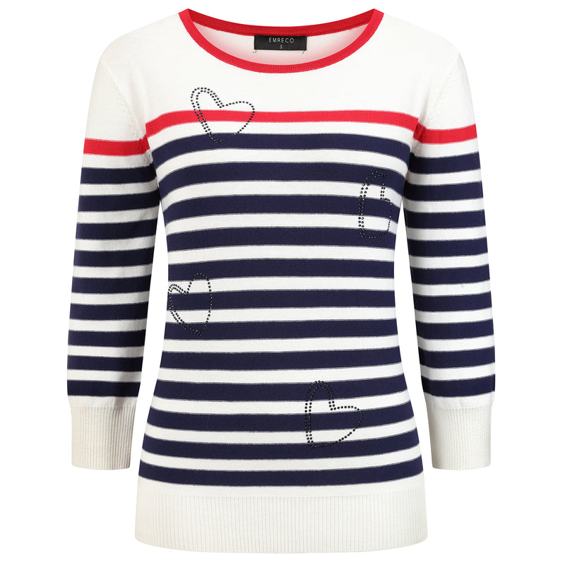 Stripe Jumper With Hearts White/Navy