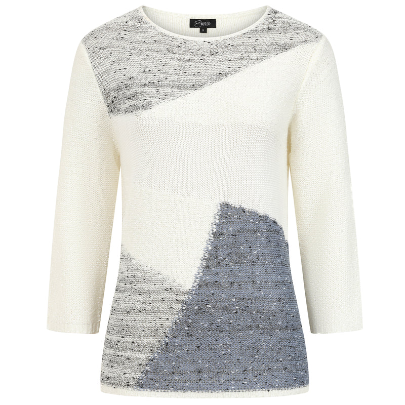 Patchwork Tape Yarn Jumper Ivory/Grey