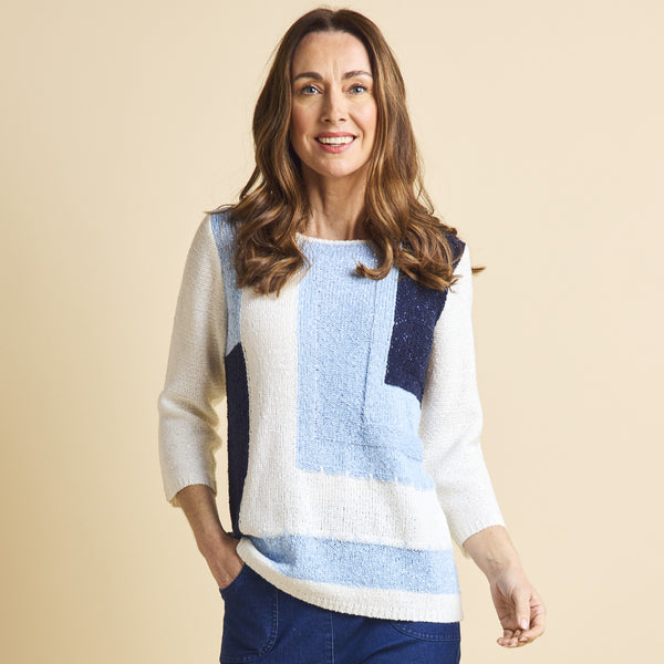 Colour Block Tape Yarn Jumper Blue Multi