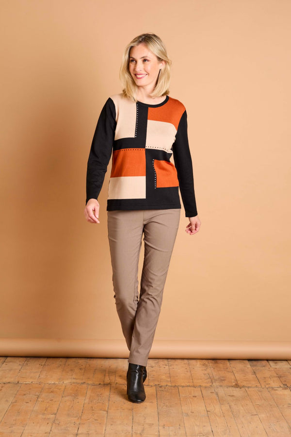 Colour Block & Heat Seal Jumper Orange/Black