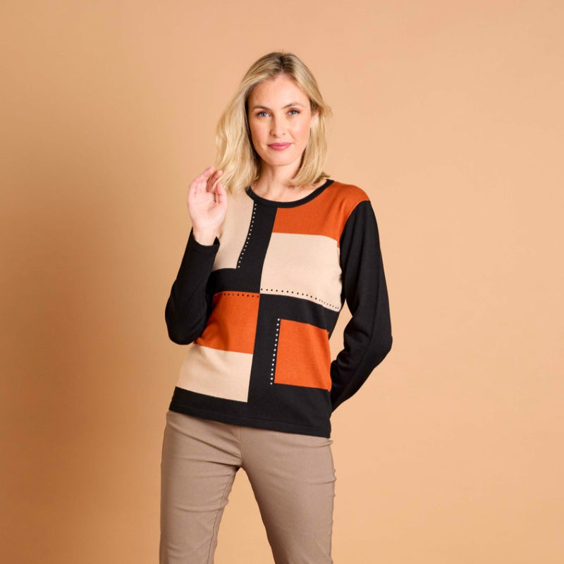 Colour Block & Heat Seal Jumper Orange/Black