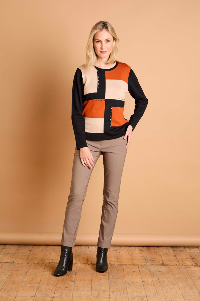 Colour Block & Heat Seal Jumper Orange/Black