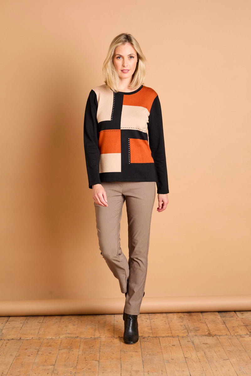 Colour Block & Heat Seal Jumper Orange/Black