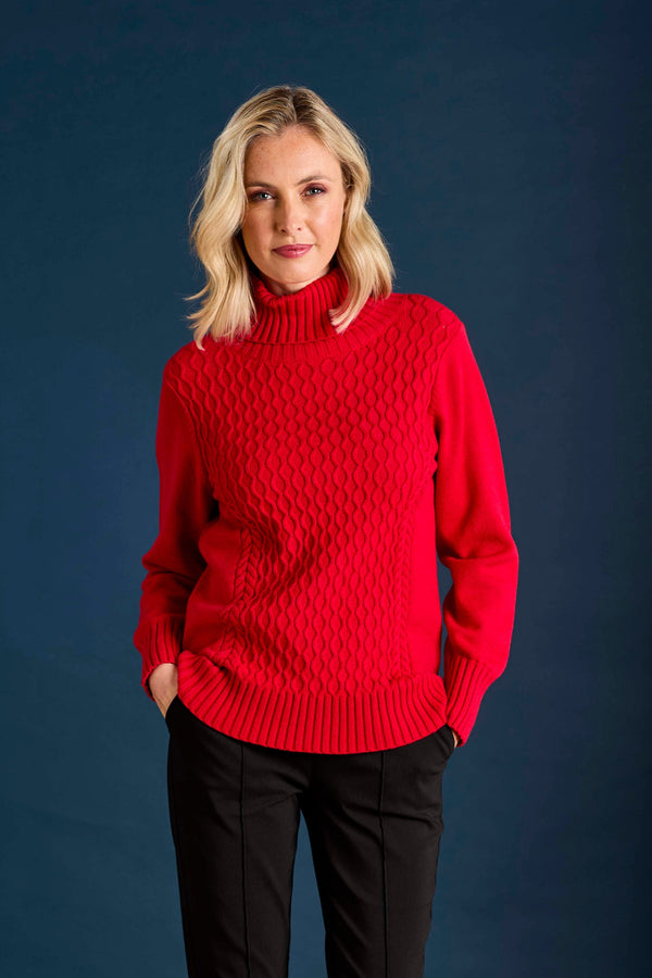 Cable Front Chunky Roll Neck Jumper