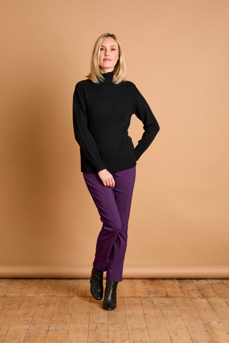 Cable Front Chunky Roll Neck Jumper Black
