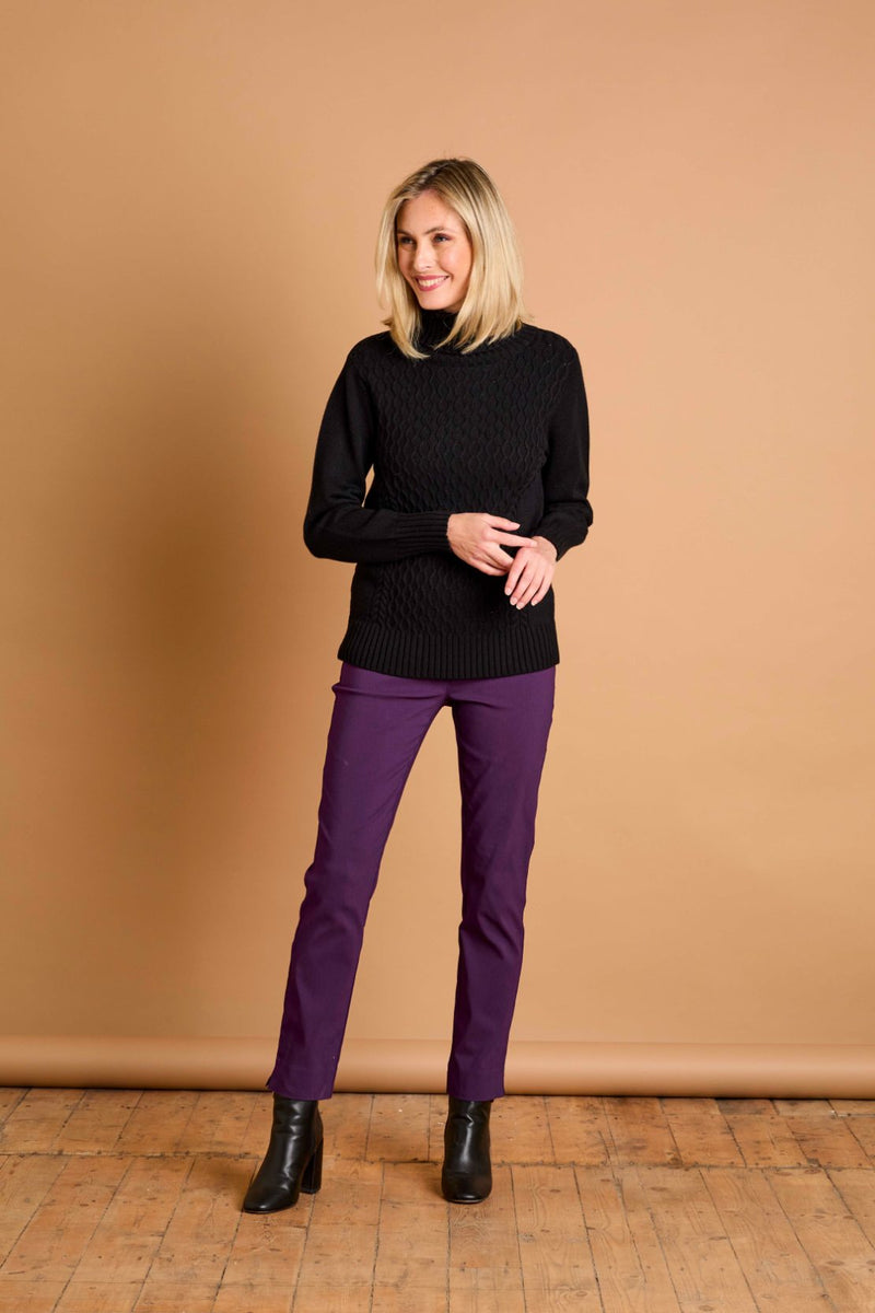 Cable Front Chunky Roll Neck Jumper Black