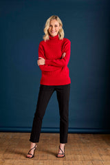 Cable Front Chunky Roll Neck Jumper Red