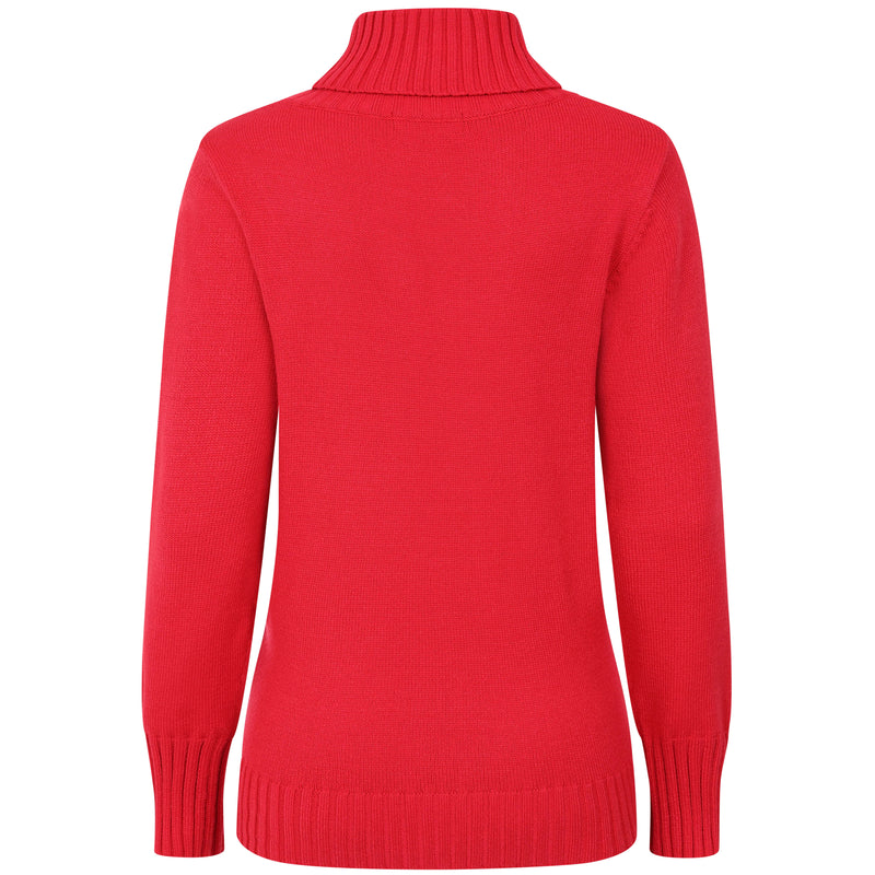 Cable Front Chunky Roll Neck Jumper Red