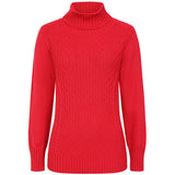 Cable Front Chunky Roll Neck Jumper Red
