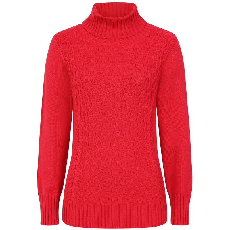 Cable Front Chunky Roll Neck Jumper Red