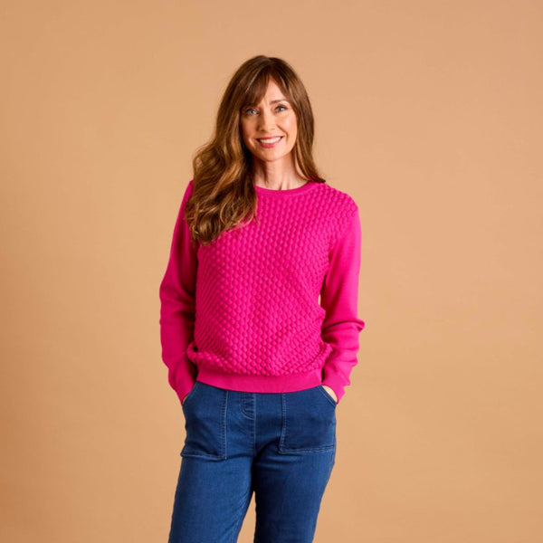 Bubble Textured Round Neck Jumper Magenta